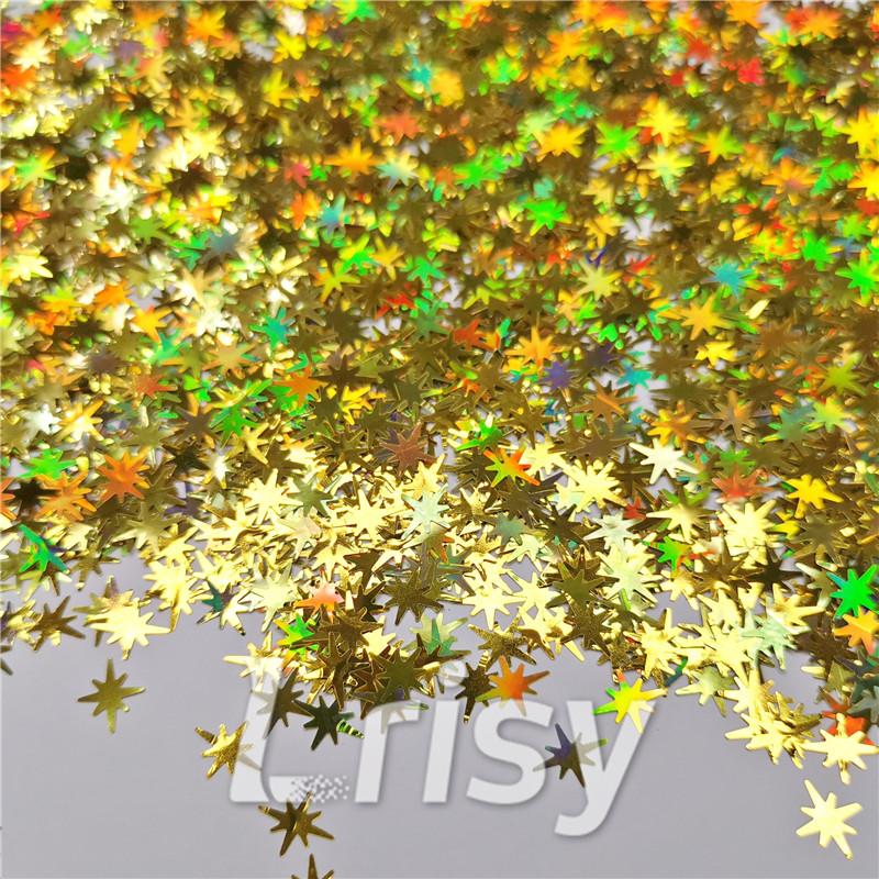9mm Eight Pointed Star Shapes Laser Gold Glitter LB0210