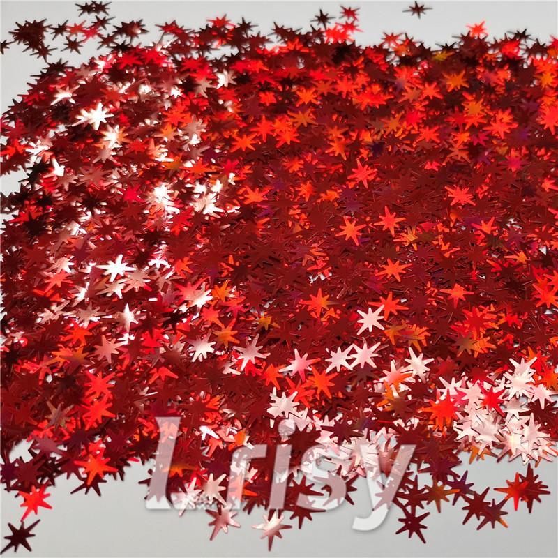 9mm Eight Pointed Star Shapes Laser Red Glitter LB0300