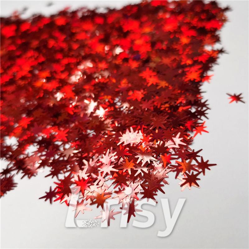 9mm Eight Pointed Star Shapes Laser Red Glitter LB0300