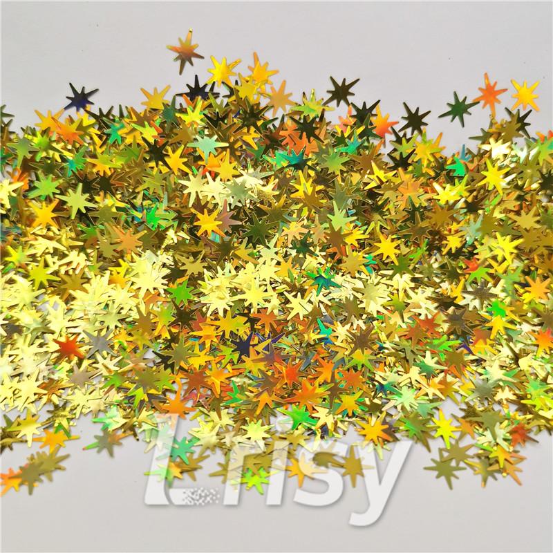 9mm Eight Pointed Star Shapes Laser Gold Glitter LB0210