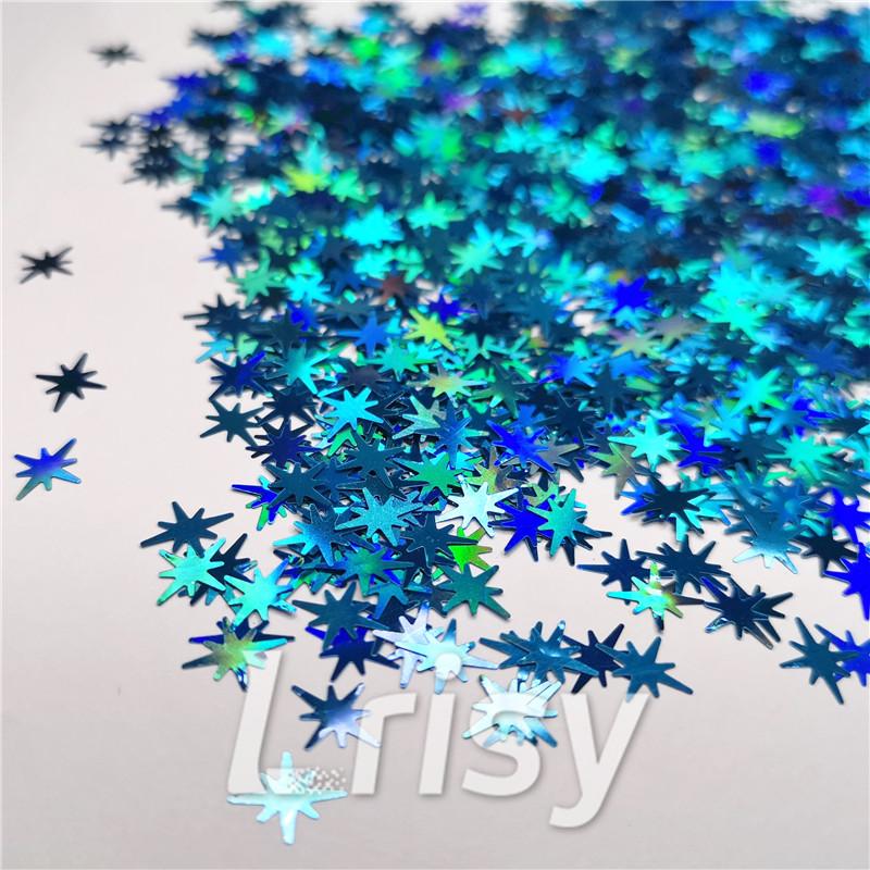 9mm Eight Pointed Star Shapes Laser Sky Blue Glitter LB0700