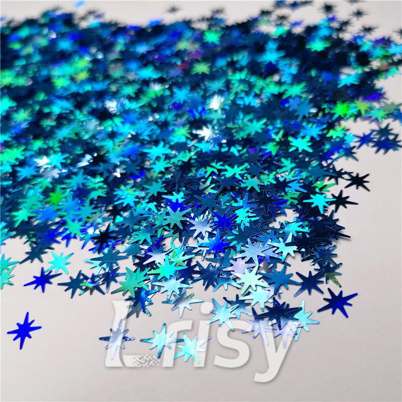 9mm Eight Pointed Star Shapes Laser Sky Blue Glitter LB0700