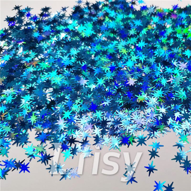 9mm Eight Pointed Star Shapes Laser Sky Blue Glitter LB0700