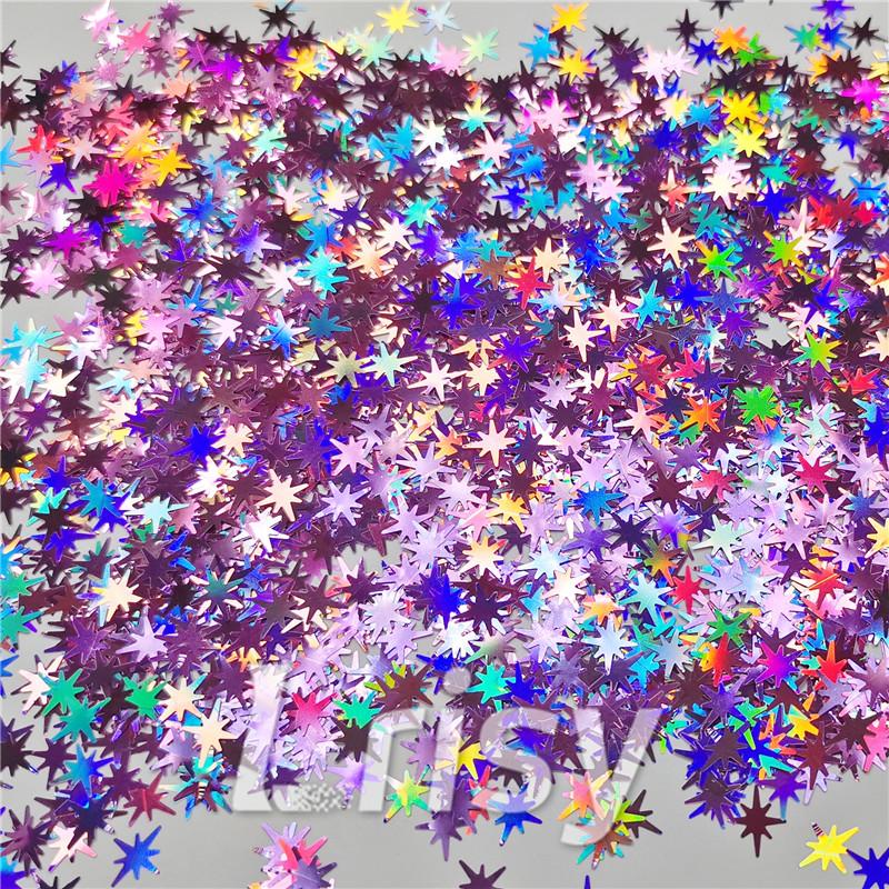 9mm Eight Pointed Star Shapes Laser Pink Glitter LB0901