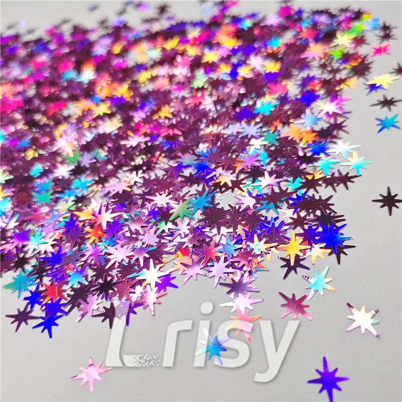 9mm Eight Pointed Star Shapes Laser Pink Glitter LB0901