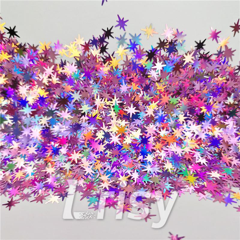 9mm Eight Pointed Star Shapes Laser Pink Glitter LB0901