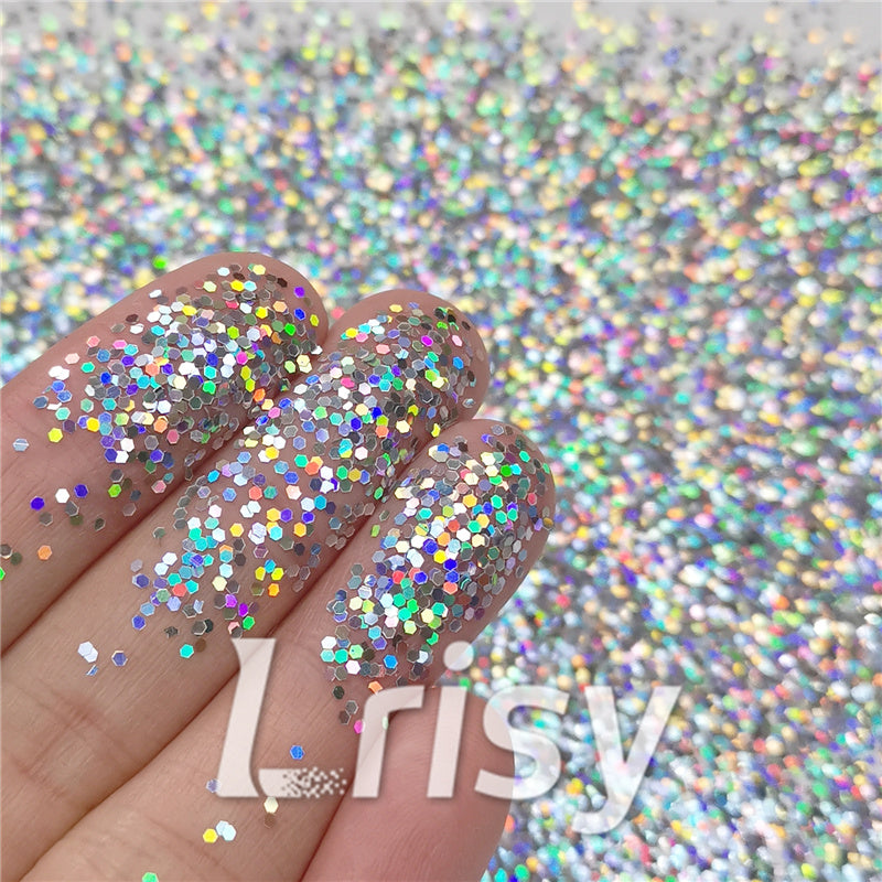 1mm Hexagon Shapes Laser Silver Chunky Glitter LB0100