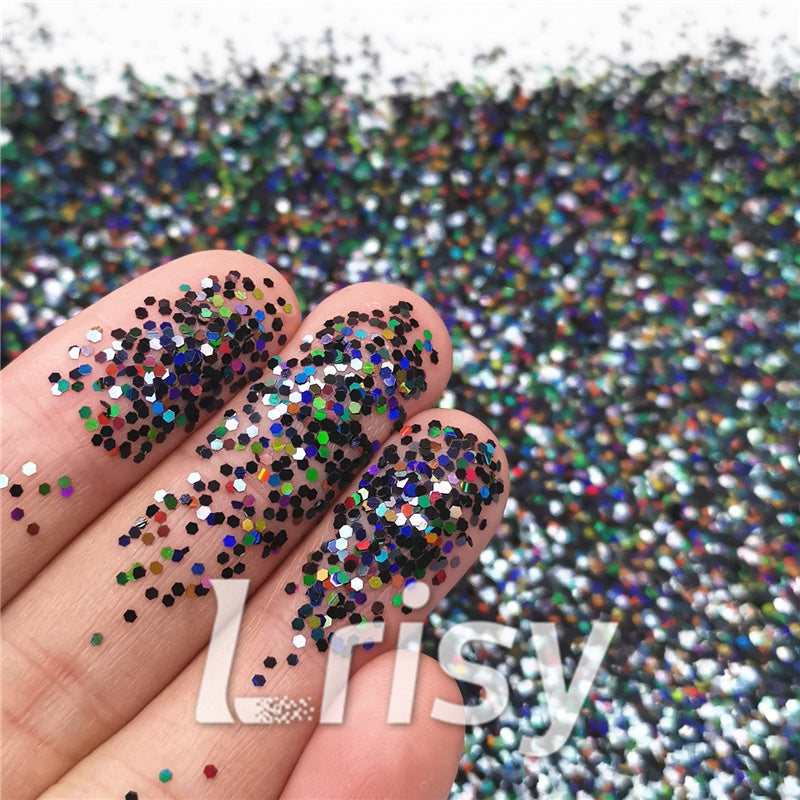 1mm Hexagon Shapes Laser Black Chunky Glitter LB01000