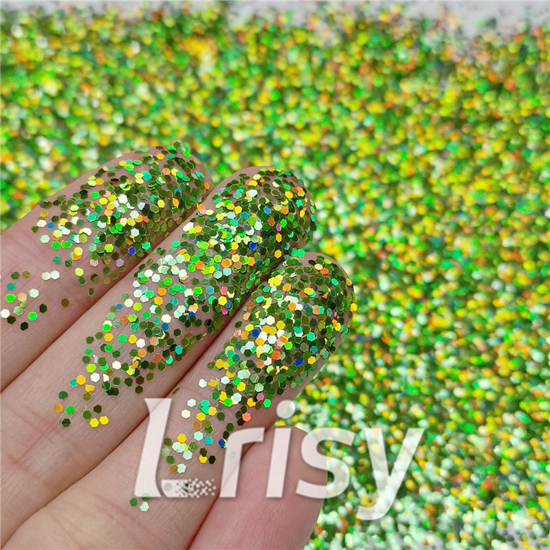 1mm Hexagon Shapes Laser Green Chunky Glitter LB0601