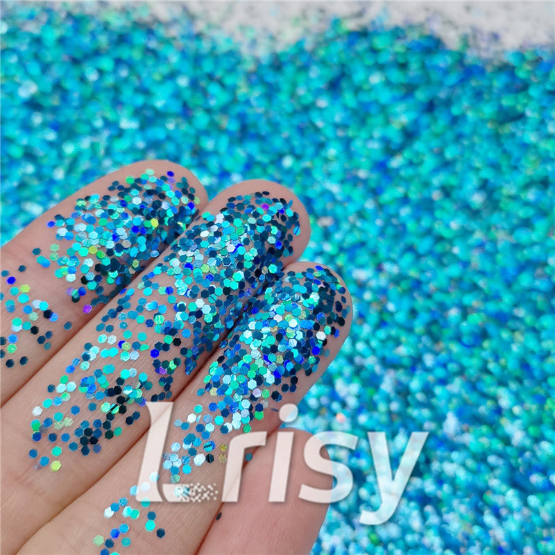 1mm Hexagon Shapes Laser Sky Blue Chunky Glitter LB0700