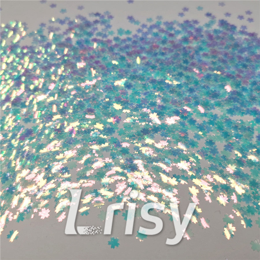 5mm Cherry Blossoms (Sakura) Shaped Iridescent Ice Blue Glitter C021