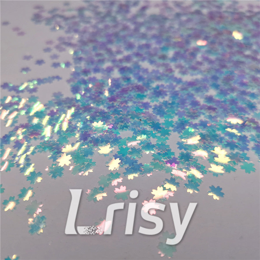 5mm Cherry Blossoms (Sakura) Shaped Iridescent Ice Blue Glitter C021