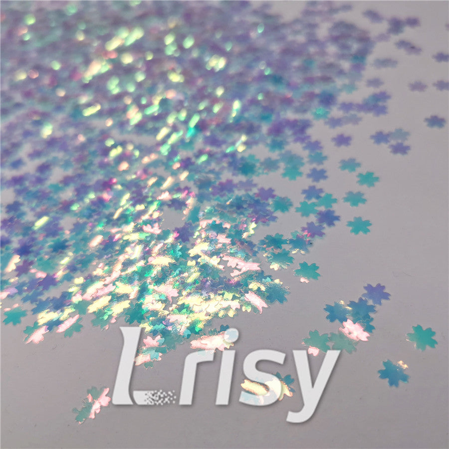 5mm Cherry Blossoms (Sakura) Shaped Iridescent Ice Blue Glitter C021