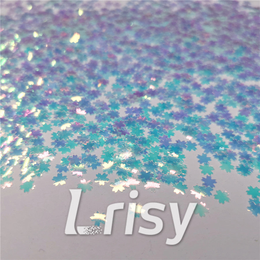 5mm Cherry Blossoms (Sakura) Shaped Iridescent Ice Blue Glitter C021