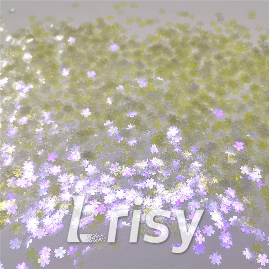 5mm Cherry Blossoms (Sakura) Shaped Iridescent Lemon Yellow Glitter C014
