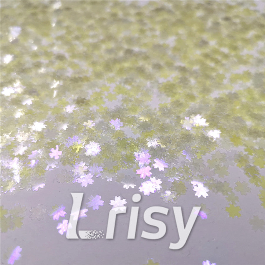 5mm Cherry Blossoms (Sakura) Shaped Iridescent Lemon Yellow Glitter C014