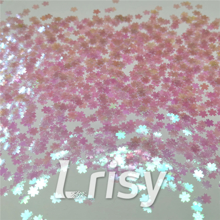 5mm Cherry Blossoms  (Sakura) Shaped Iridescent Dream Pink Glitter C003