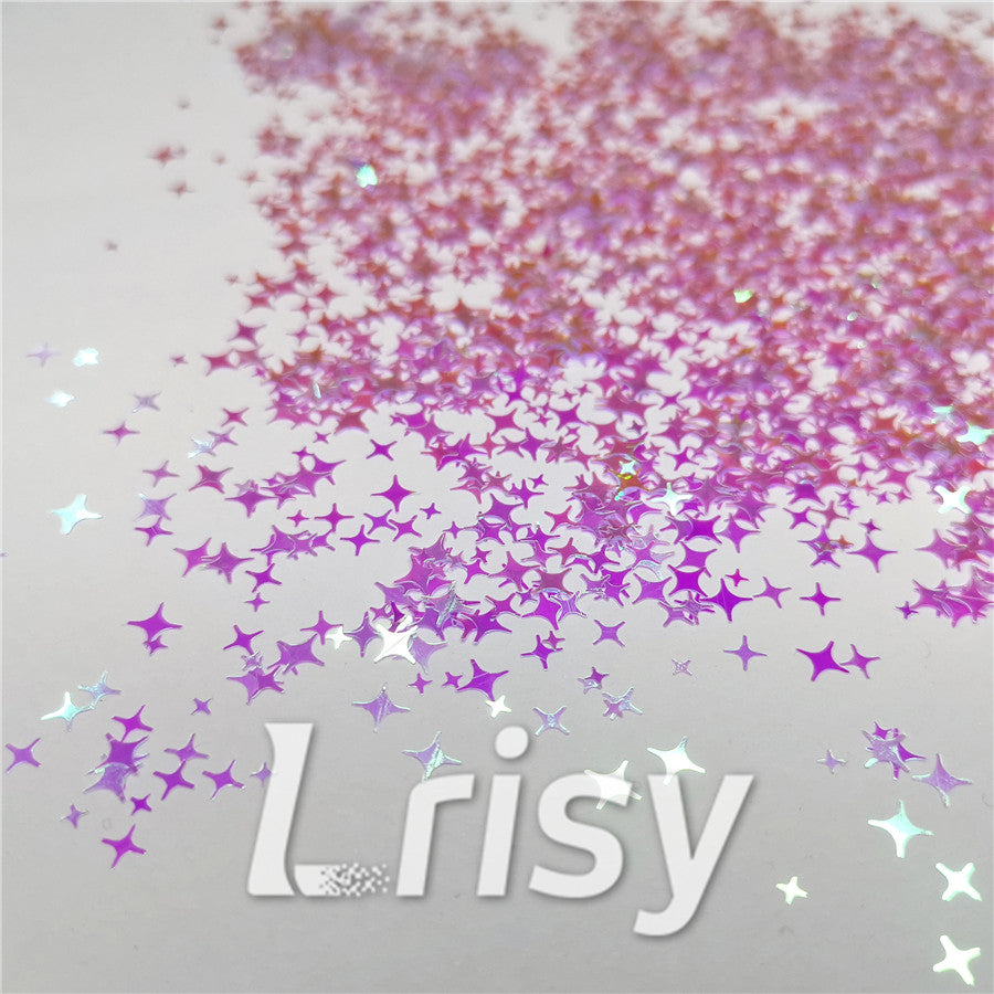 3/4/5mm Four Pointed Star Mixed Light Purple Iridescent Glitter LC-F322R