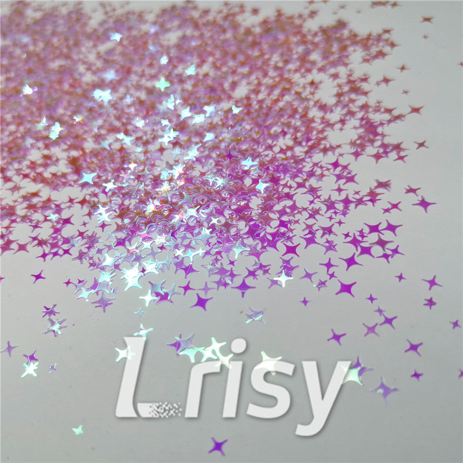 3/4/5mm Four Pointed Star Mixed Light Purple Iridescent Glitter LC-F322R