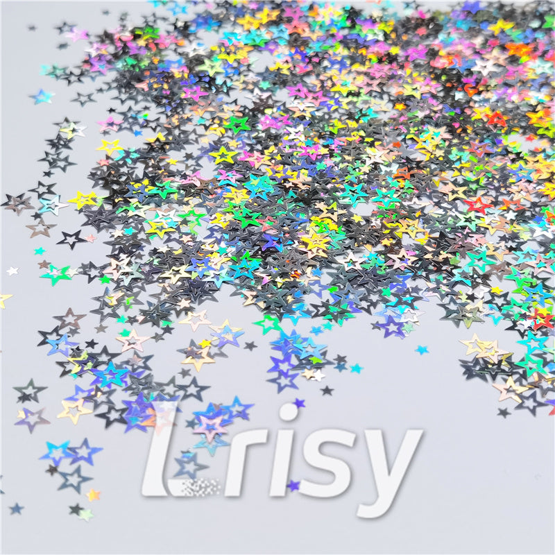 6mm Holographic Silver Hollow Out Star Shaped Glitter LB0100