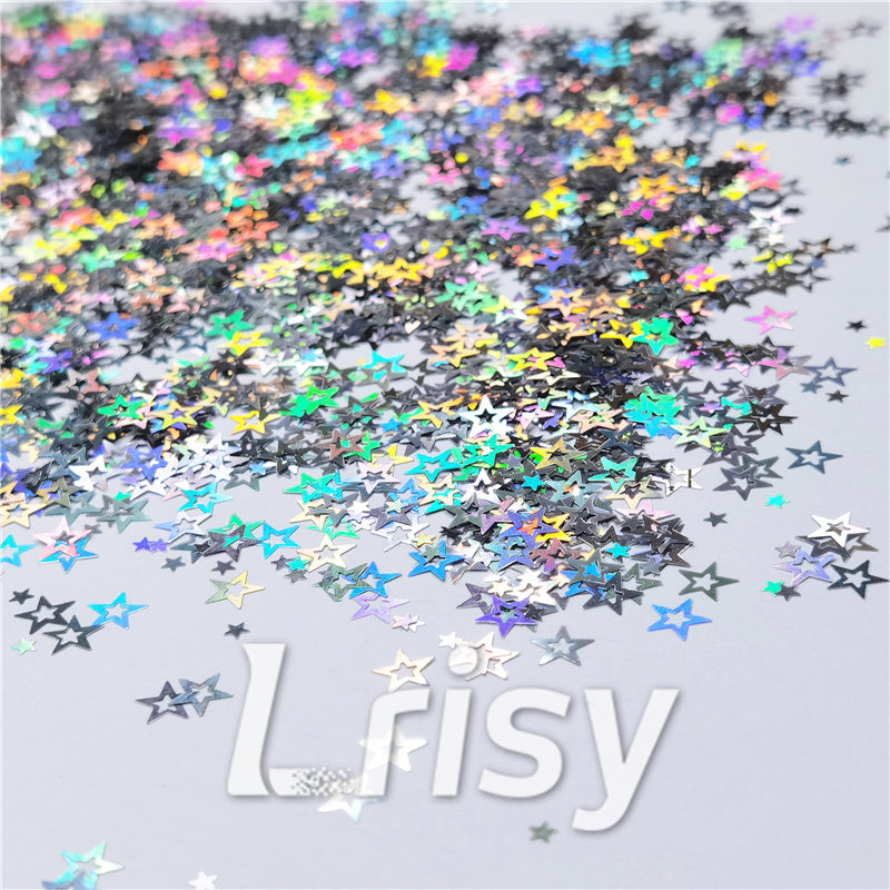 6mm Holographic Silver Hollow Out Star Shaped Glitter LB0100