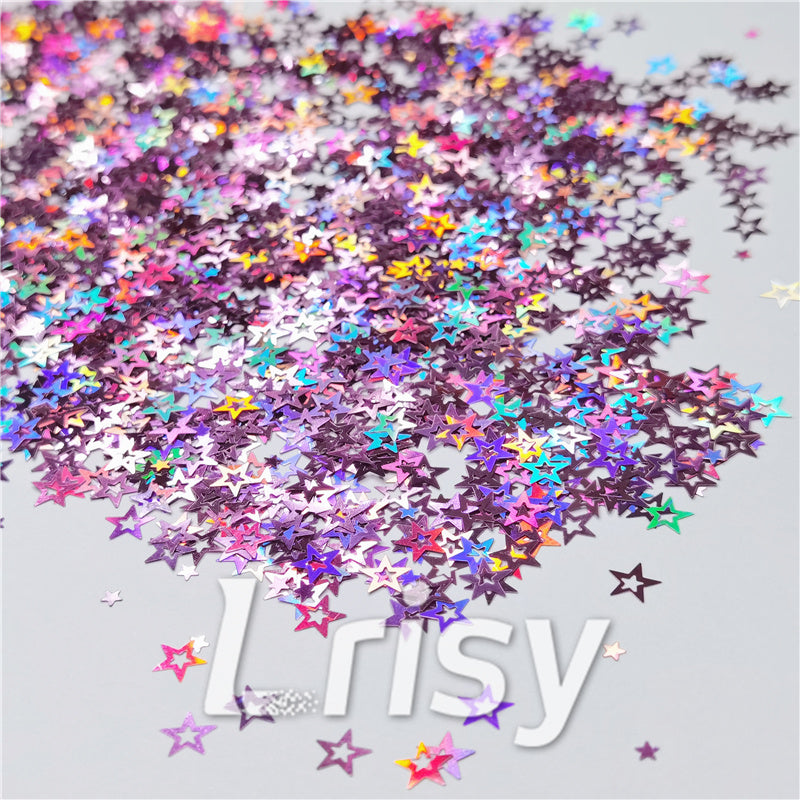6mm Holographic Pink Hollow Out Star Shaped Glitter LB0901