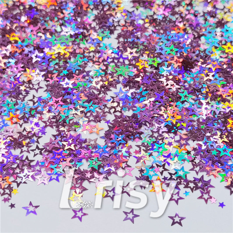 6mm Holographic Pink Hollow Out Star Shaped Glitter LB0901