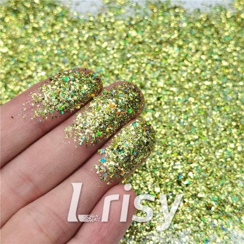 2x2 Glitter Holo Shards (Flakes) Holographic Pigment Golden Green Glitter Solvent Resistant SLG007