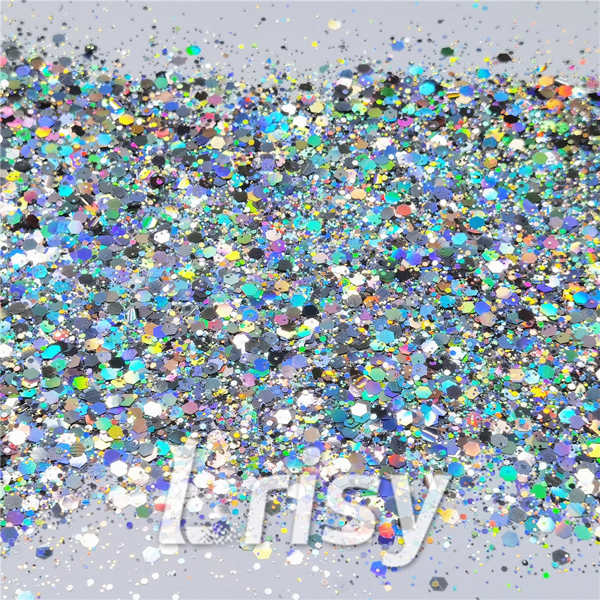 General Mixed Holographic Silver Glitter Hexagon Shaped LB0100