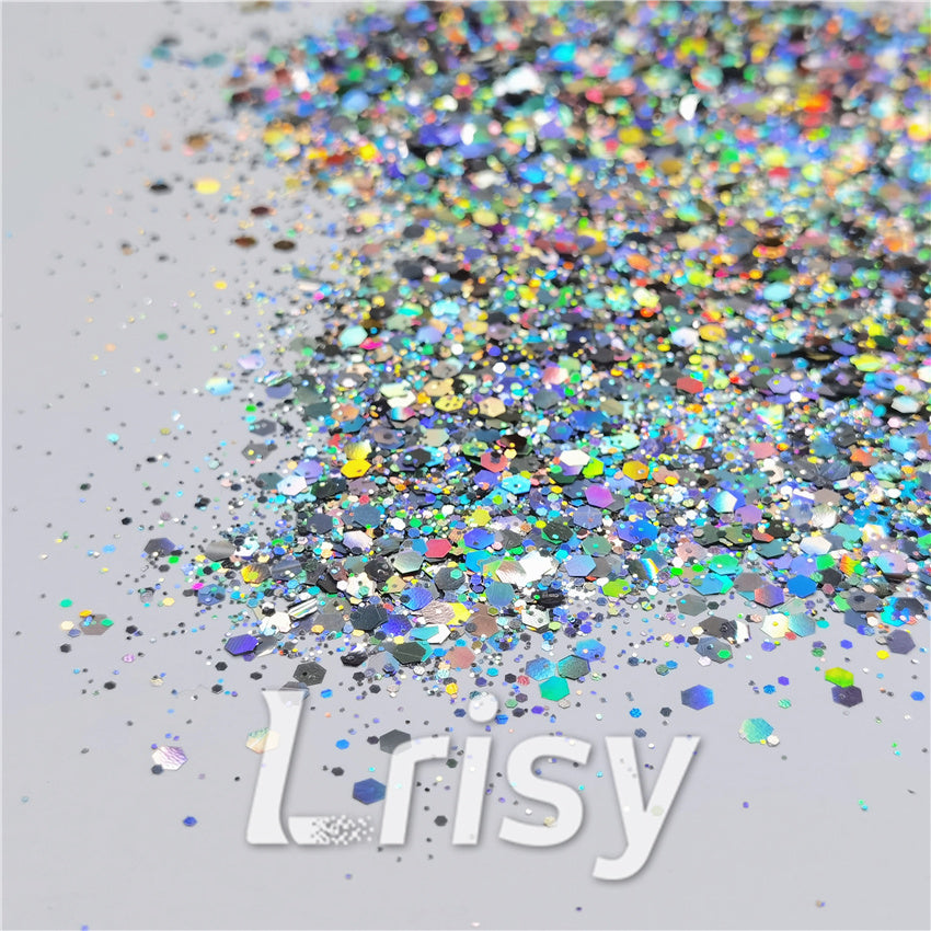 General Mixed Holographic Silver Glitter Hexagon Shaped LB0100
