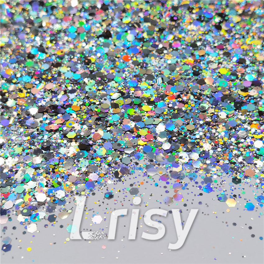 General Mixed Holographic Silver Glitter Hexagon Shaped LB0100