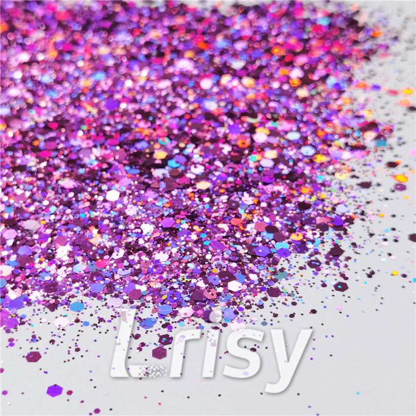 General Mixed Holographic Pink Glitter Hexagon Shaped LB0901