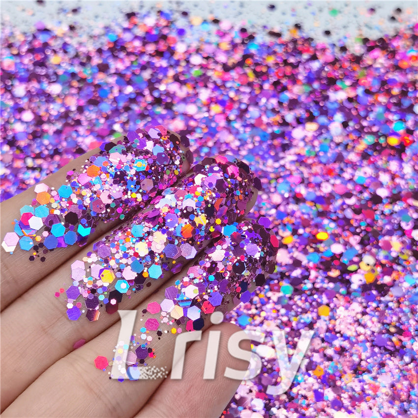 General Mixed Holographic Pink Glitter Hexagon Shaped LB0901