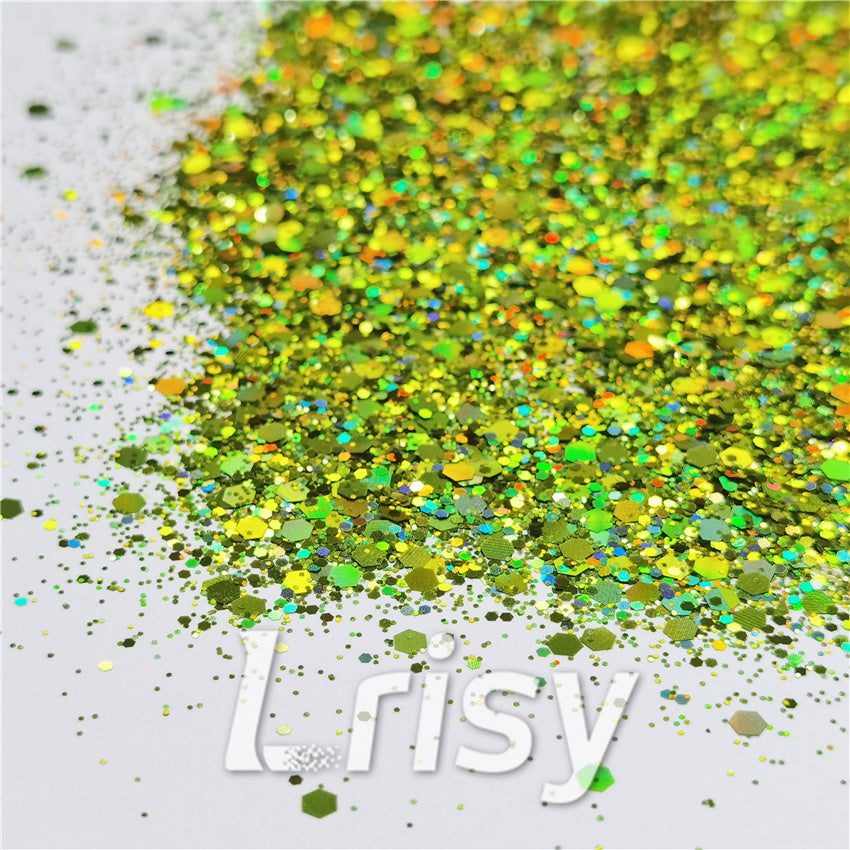General Mixed Holographic Grass Green Glitter Hexagon Shaped LB0601