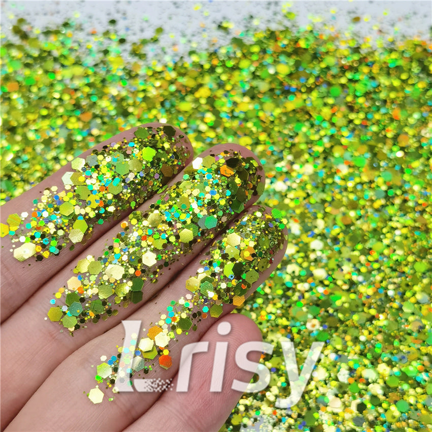 General Mixed Holographic Grass Green Glitter Hexagon Shaped LB0601