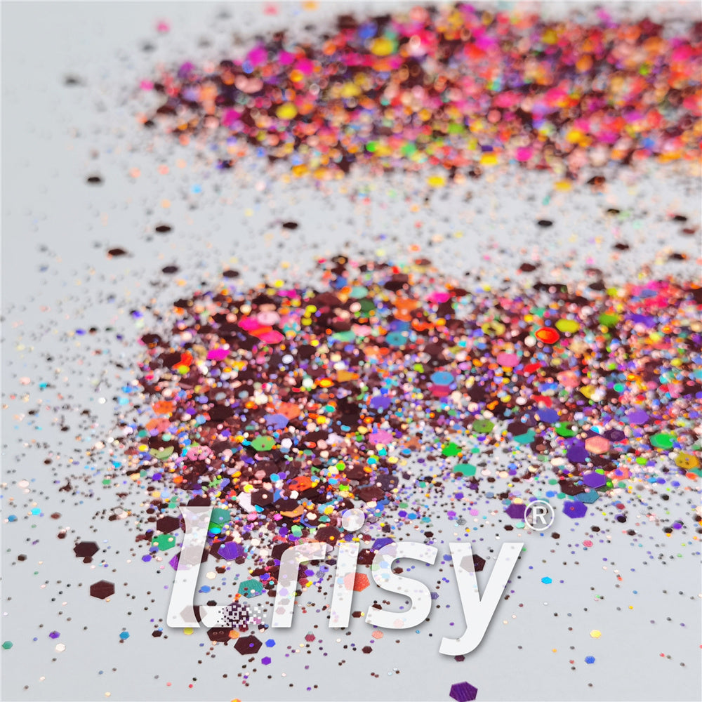 General Mixed Holographic Hazy Pink Glitter Hexagon Shaped LB0911