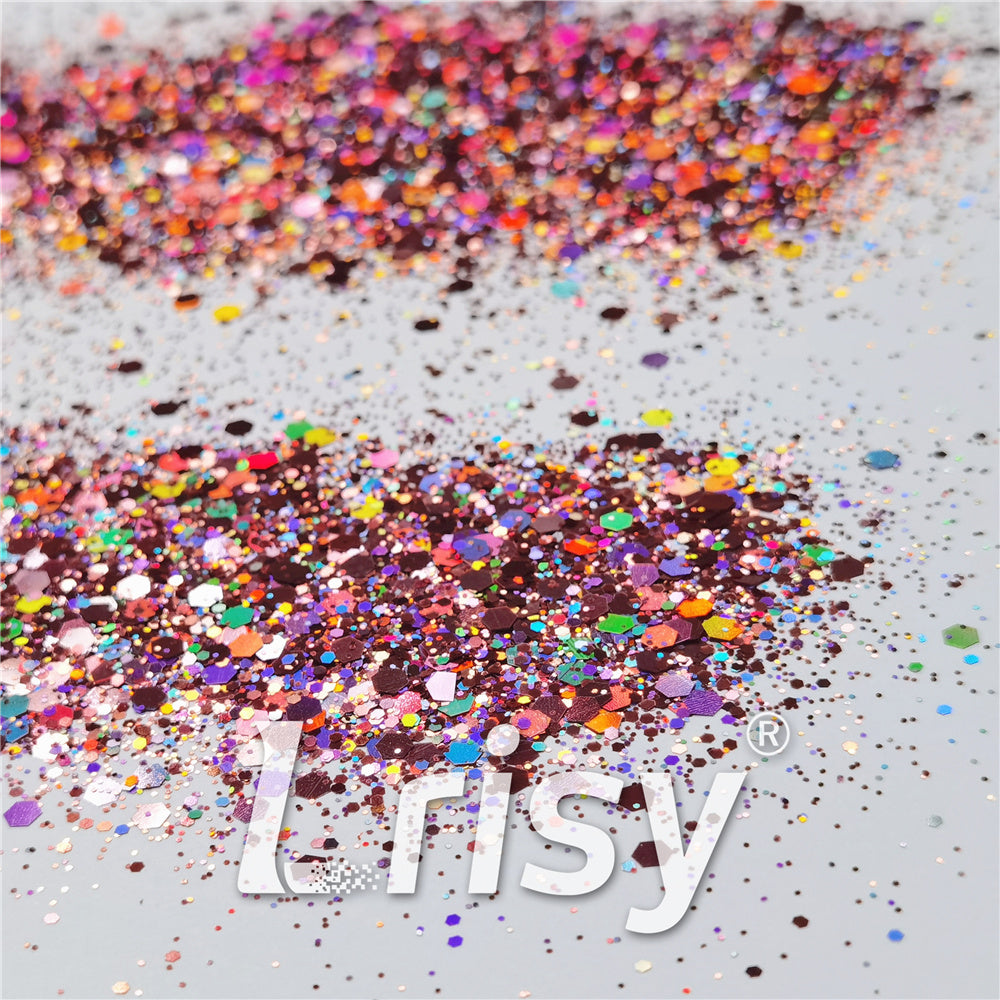 General Mixed Holographic Hazy Pink Glitter Hexagon Shaped LB0911