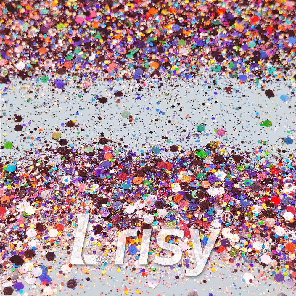 General Mixed Holographic Hazy Pink Glitter Hexagon Shaped LB0911