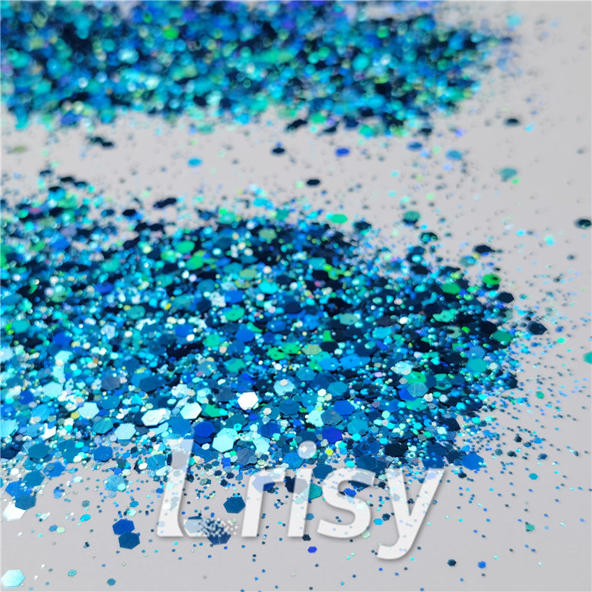 General Mixed Holographic Sky Blue Glitter Hexagon Shaped LB0700