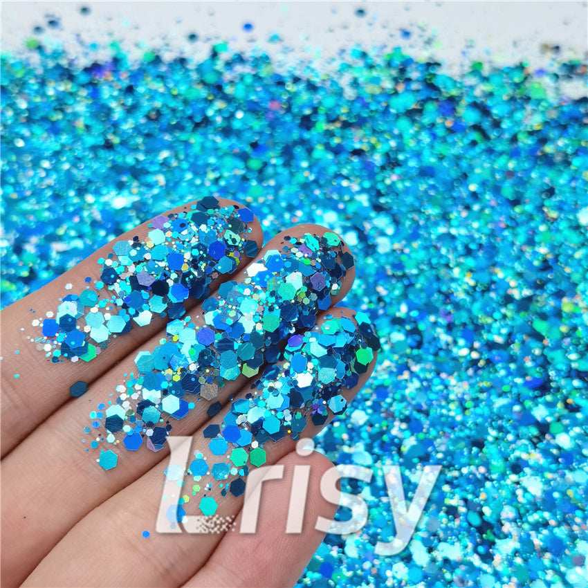 General Mixed Holographic Sky Blue Glitter Hexagon Shaped LB0700