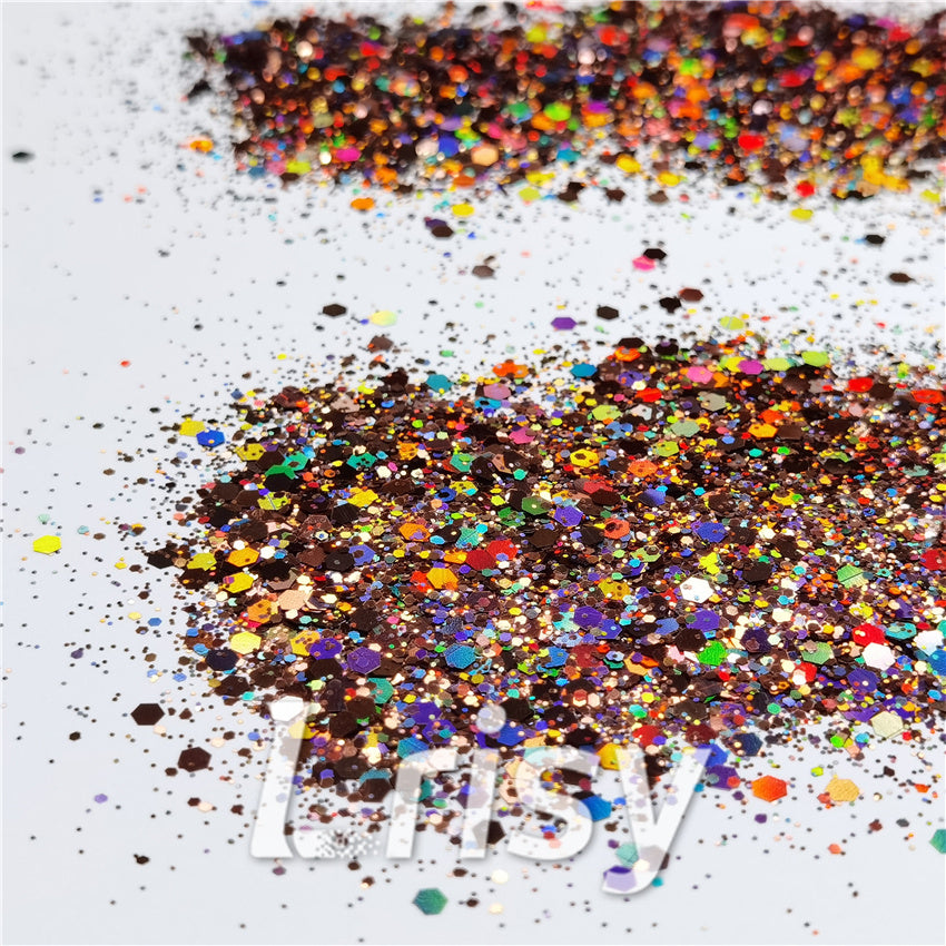 General Mixed Holographic Brown Glitter Hexagon Shaped LB0406
