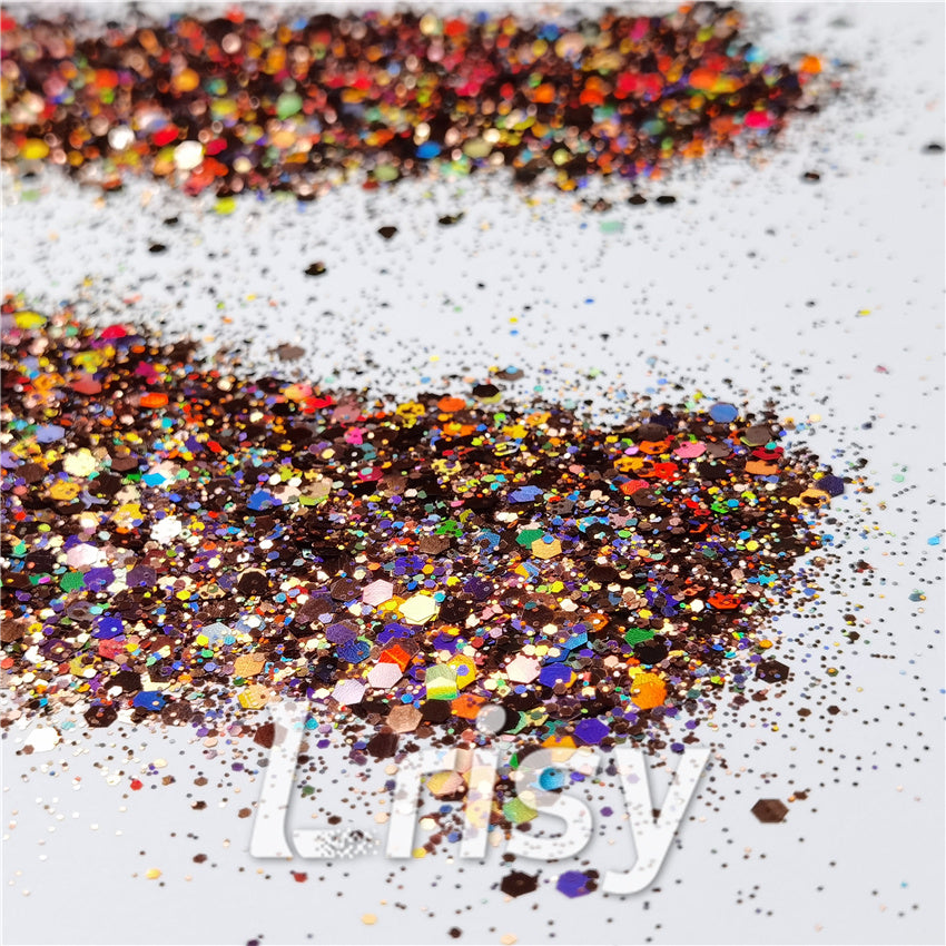 General Mixed Holographic Brown Glitter Hexagon Shaped LB0406