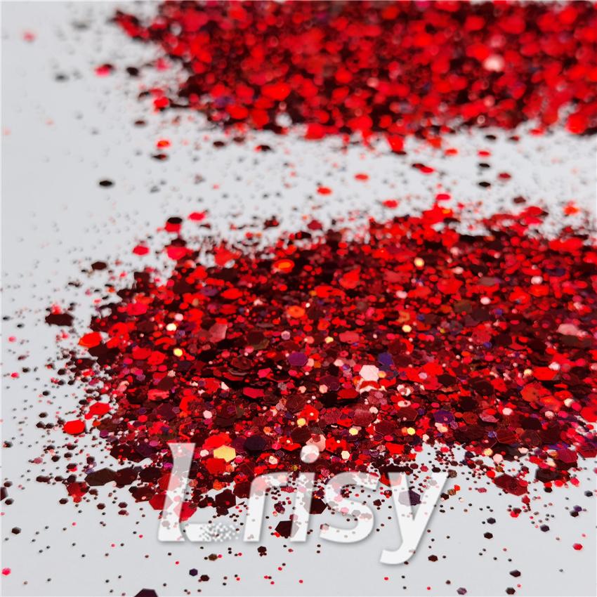 General Mixed Holographic Red Glitter Hexagon Shaped LB0300