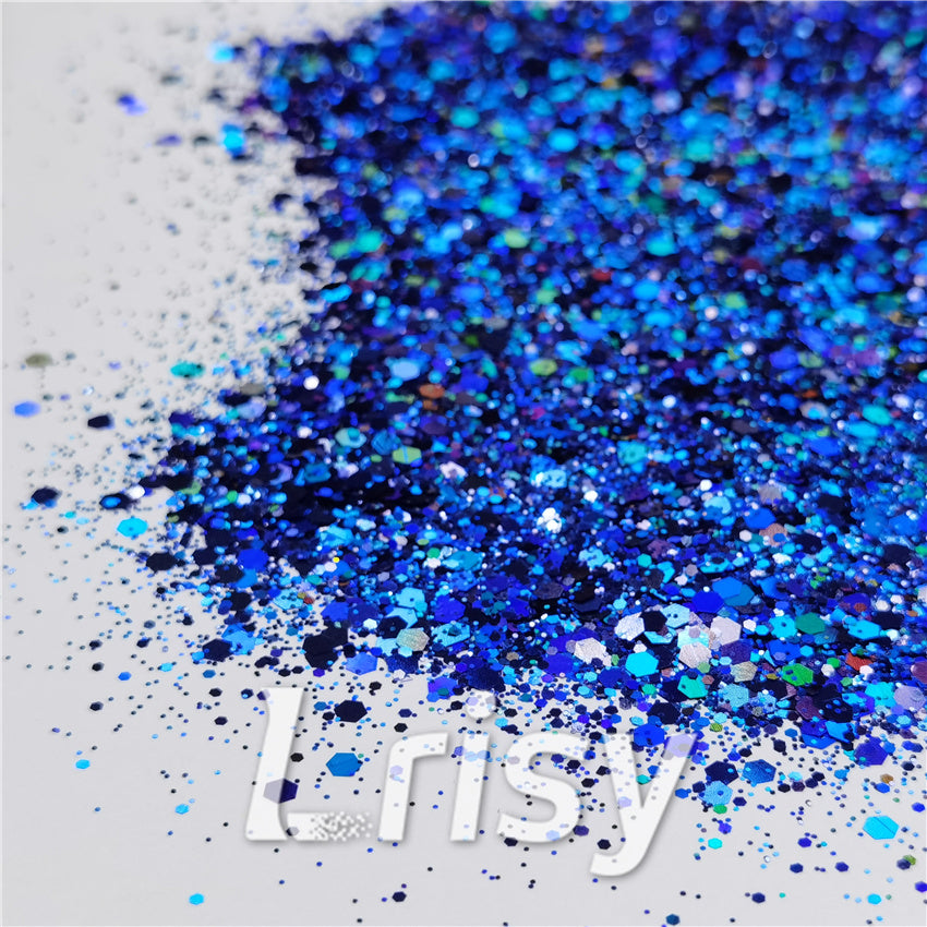 General Mixed Holographic Deep Blue Glitter Hexagon Shaped LB0705