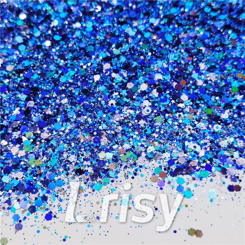 General Mixed Holographic Deep Blue Glitter Hexagon Shaped LB0705