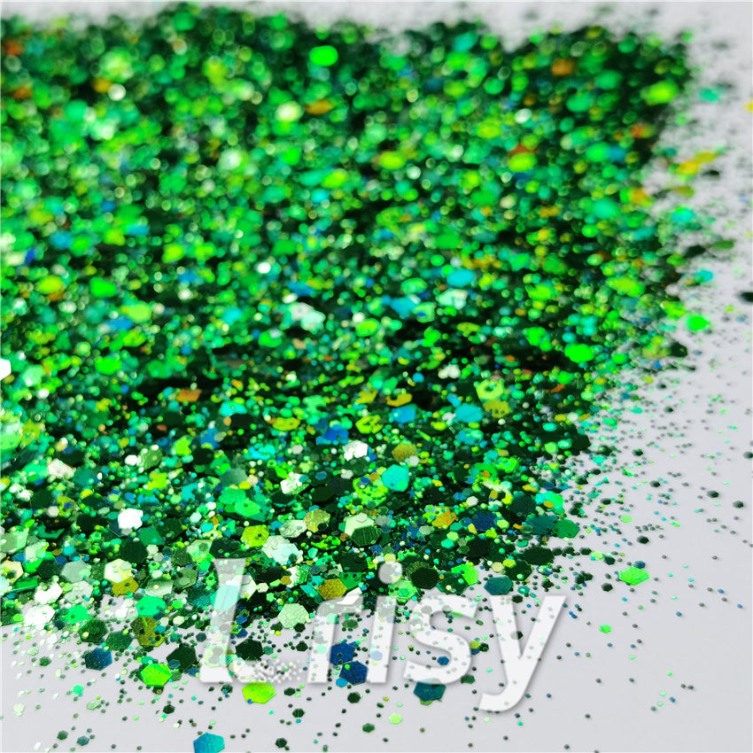 General Mixed Holographic Green Glitter Hexagon Shaped LB0600