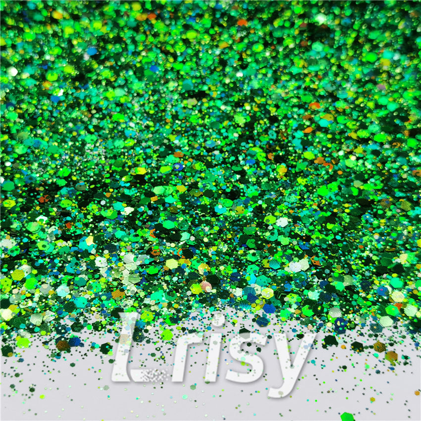 General Mixed Holographic Green Glitter Hexagon Shaped LB0600