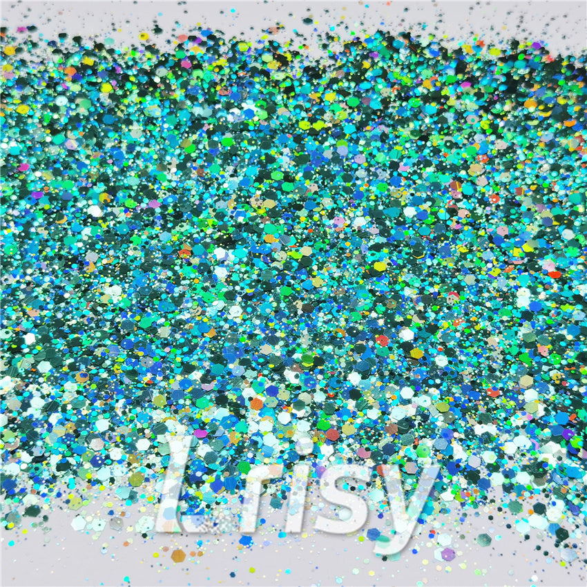 General Mixed Holographic Teal Green Glitter Hexagon Shaped LB0702