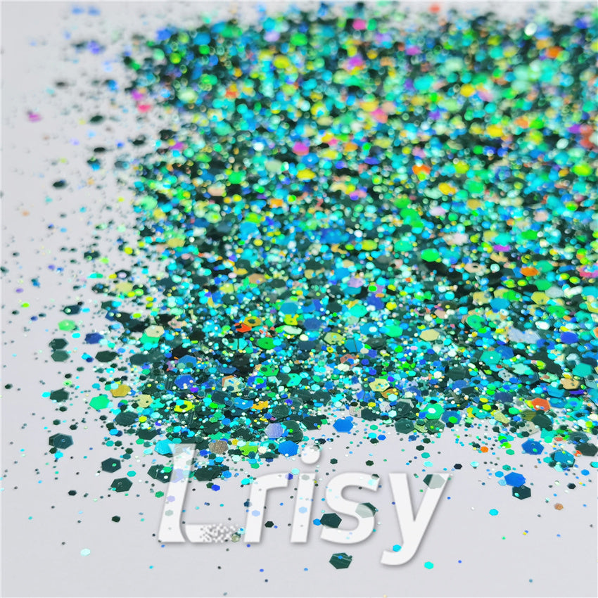 General Mixed Holographic Teal Green Glitter Hexagon Shaped LB0702
