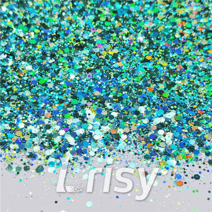 General Mixed Holographic Teal Green Glitter Hexagon Shaped LB0702